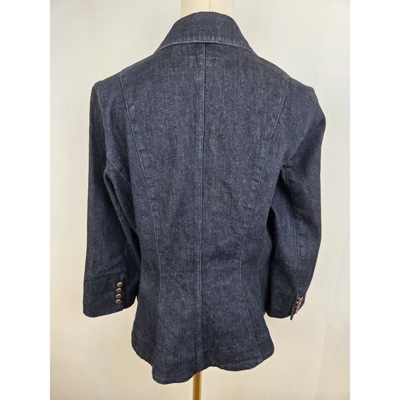 Lauren Jeans Co Ralph Lauren Petite PL Blue Denim Double Breasted Jacket Blazer - Picture 6 of 13